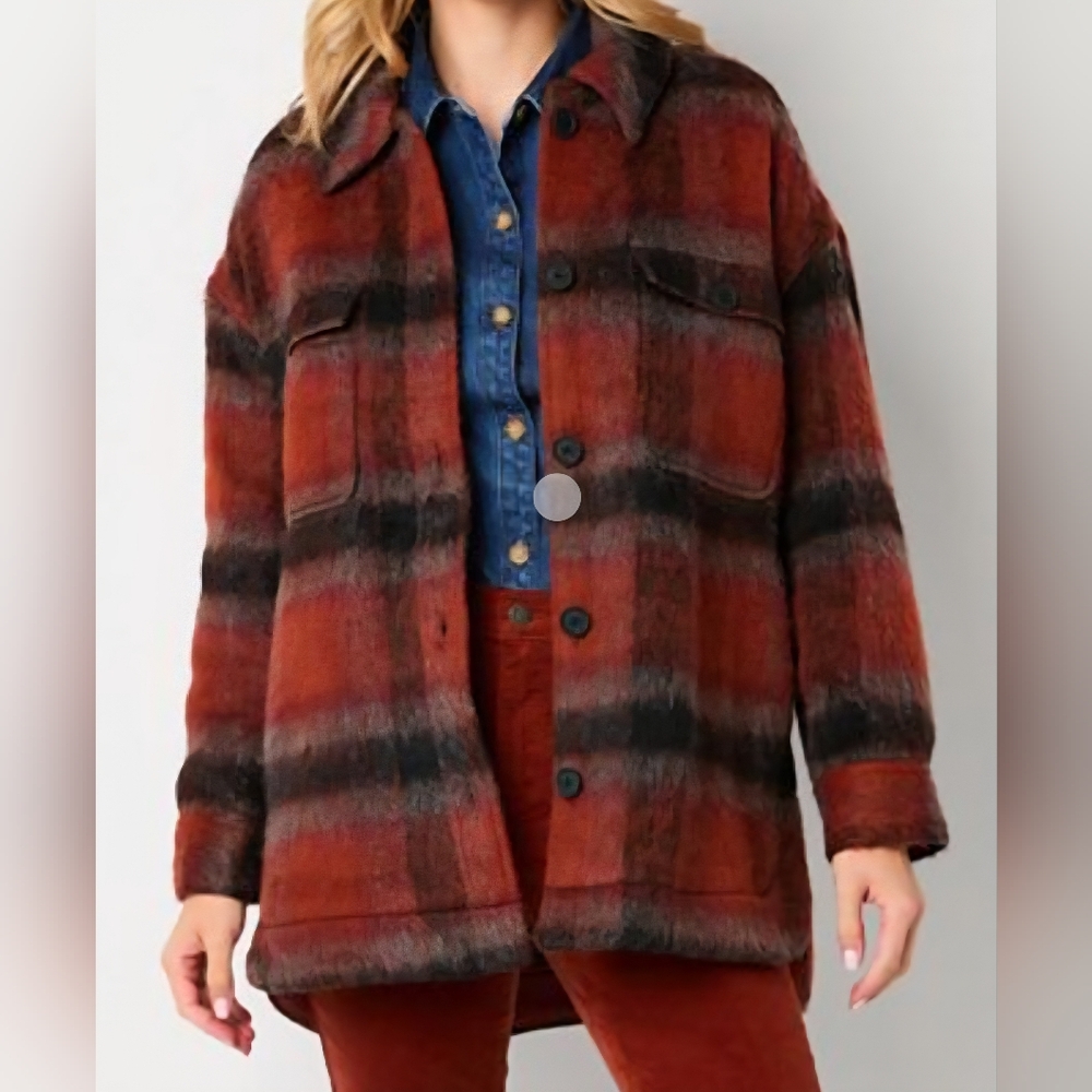 N.W.T. a.n.a Midweight Rust Black Plaid Wool Blend Shacket Women’s Size XXL